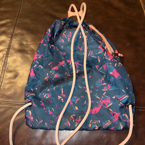 Under Armour Drawstring Backpack Sackpack Teal Pink Front Zip Pocket - Picture 4 of 8